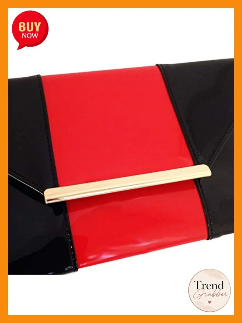 Patent Color Block Envelope Clutch with Detachable Chain